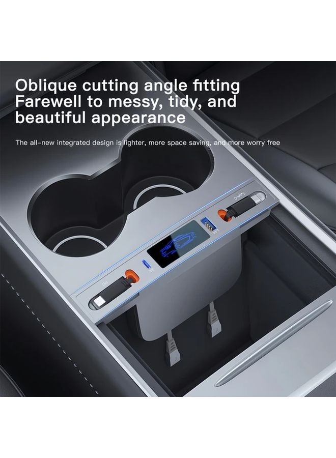 Tesla Model 3 Y 2021 2024 Sliding Center Console Cover With USB Fast Charger Silvery - Image 3